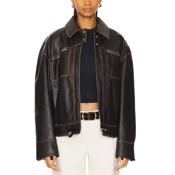Lovers And Friends 'Brinley' Brown Polyurethane Faux Leather Jacket Size XXS -